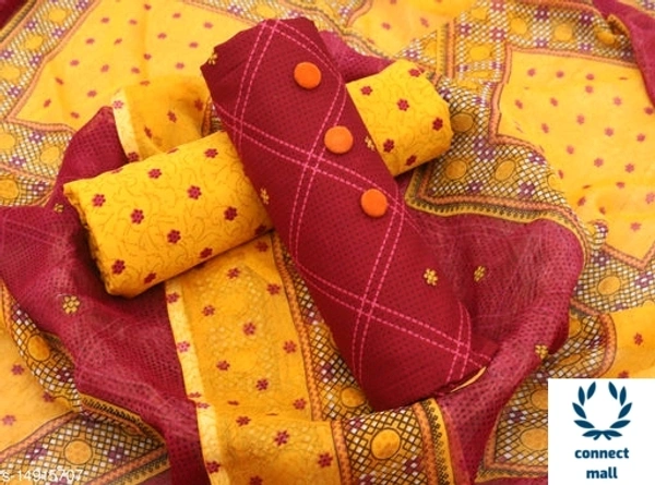 DRISHYA Plain Unstiched  Golden Yellow  Top with  Black Georgette printed Dupatta Dress Material - Yellow, Creepe, 3