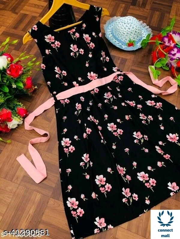 Floral  Printed Sleeveles Western Style  Modern Women Dress - Black, 3, M