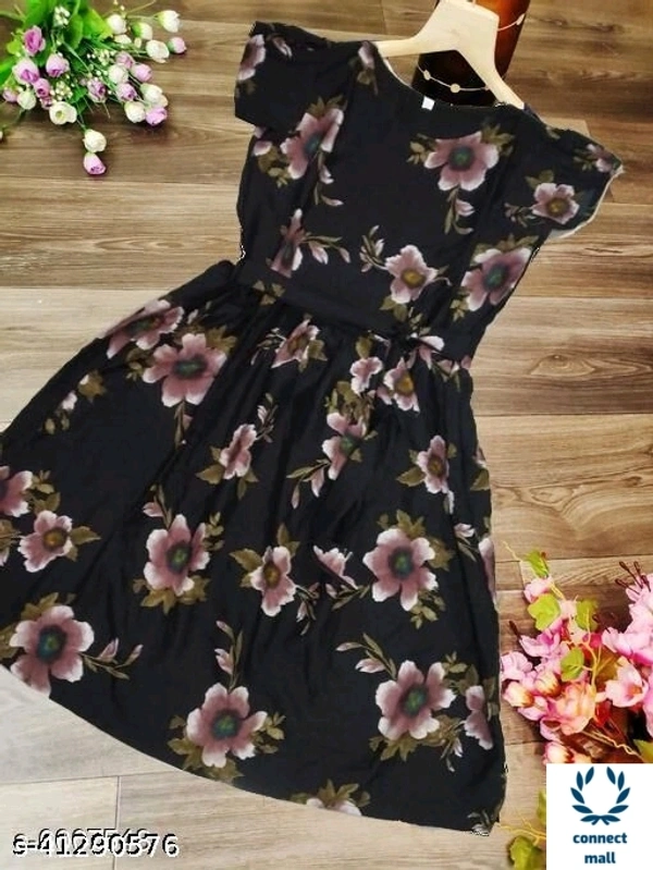 Floral  Printed Sleeveles Western Style  Modern Women Dress - Black, 3, M