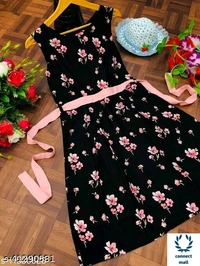 Floral  Printed Sleeveles Western Style  Modern Women Dress - Black, 3, L