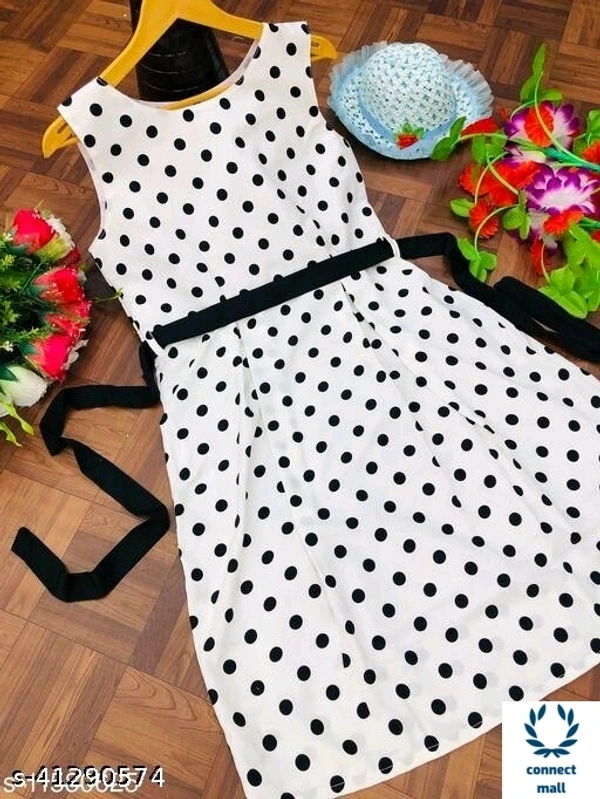 Black & White Boby Print Sleeveless Knee Length Attractive  Women  Dress - Black & White, Crepe, 3, S