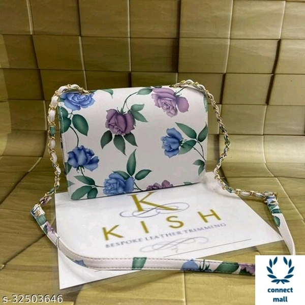 KISH White  Colourful Floral Printed 2 Compartments  Leather Sling Bag - Purple & Blue