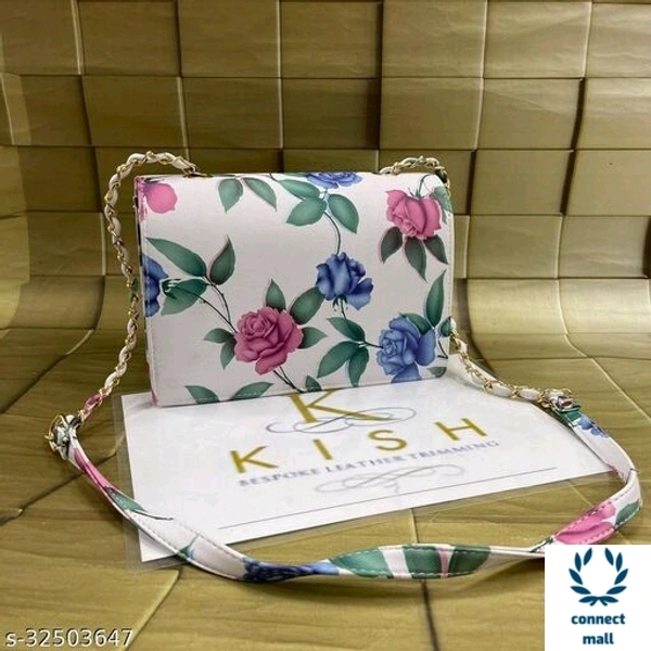 KISH White  Colourful Floral Printed 2 Compartments  Leather Sling Bag - Pink & Green, Faux Leather , 1, Rectangle Box Shape