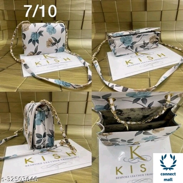 KISH White  Colourful Floral Printed 2 Compartments  Leather Sling Bag - Gray & Brown