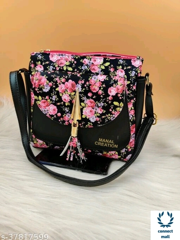 MENAL CREATION  Floral Printed  High Quality 2 Compartments Sling Bag For Ladies - Pink, 3