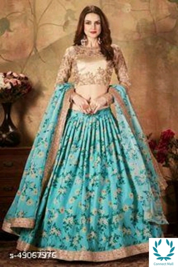 Banglori Silk Lehenga Choli With Chandari Silk  Duptta - Light Green, Top Fabric :Cotton Bottom Fabric : Banglori Silk Dupatta Chanderi Silk, Multipack of 1, Free Size
