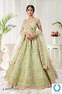 Banglori Silk Lehenga Choli With Chandari Silk  Duptta - Light Green, Top Fabric :Cotton Bottom Fabric : Banglori Silk Dupatta Chanderi Silk, Multipack of 1, Free Size
