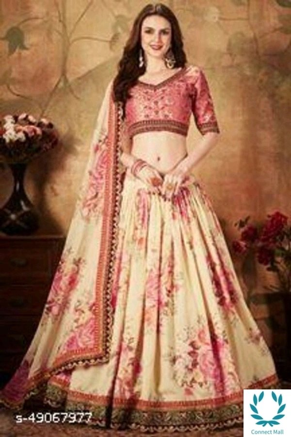 Banglori Silk Lehenga Choli With Chandari Silk  Duptta - Light Green, Top Fabric :Cotton Bottom Fabric : Banglori Silk Dupatta Chanderi Silk, Multipack of 1, Free Size
