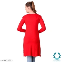 Stylish Navy   Plan  Straight Kurti For Girls - L, Red, Cotton Blend, Pack of1