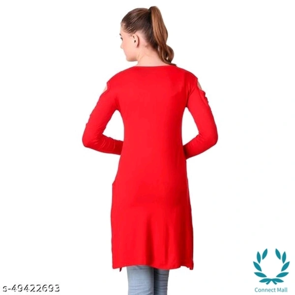Stylish Navy   Plan  Straight Kurti For Girls - L, Red, Cotton Blend, Pack of1
