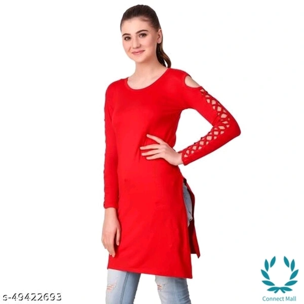 Stylish Navy   Plan  Straight Kurti For Girls - L, Red, Cotton Blend, Pack of1