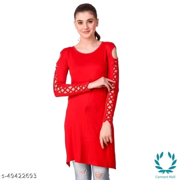 Stylish Navy   Plan  Straight Kurti For Girls - S, Red, Cotton Blend, Pack of1