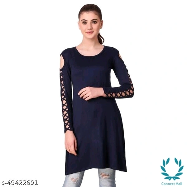 Stylish Navy   Plan  Straight Kurti For Girls - M, Navy Blue, Cotton Blend, Pack of 1