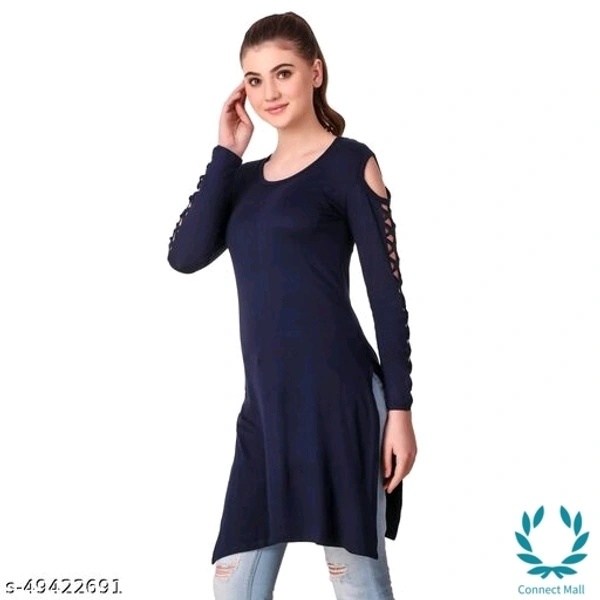 Stylish Navy   Plan  Straight Kurti For Girls - M, Navy Blue, Cotton Blend, Pack of 1