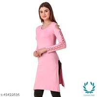 Stylish Navy   Plan  Straight Kurti For Girls - L, Baby Pink, Cotton Blend, Pack of1