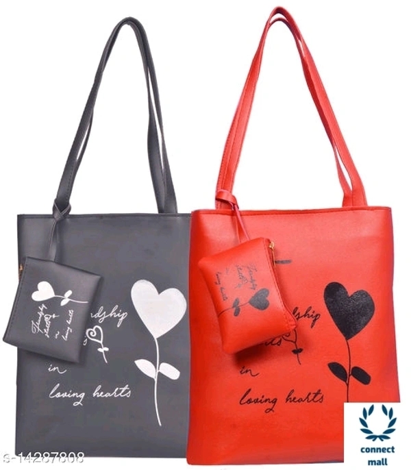  Bag with Pouch Shoulder  hand Bag For Women & Girl Pack of 2 - Red & Gray