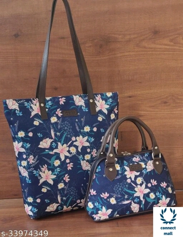   Super Combo Of Fabric Hand Bag Stylish Floral Printed for Women & Girls - Blue, Fabric