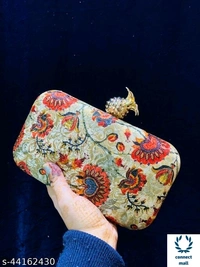 SHIVA CREATION  Fabric Printed Single Compartments Pineapple  Style Button Cluches For Women - Multicolor 