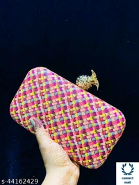 SHIVA CREATION  Fabric Printed Single Compartments Pineapple  Style Button Cluches For Women - Multicolor 