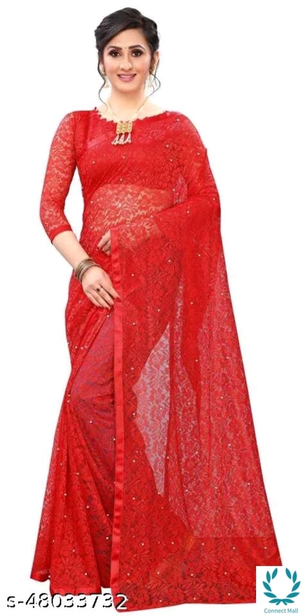 BANITA Pitties Full Length Golden Net Saree - Red, Net, Pack of1, Free Size