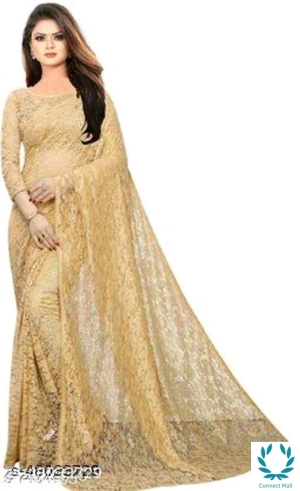 BANITA Pitties Full Length Golden Net Saree - Free Size, Golden, Net, 4