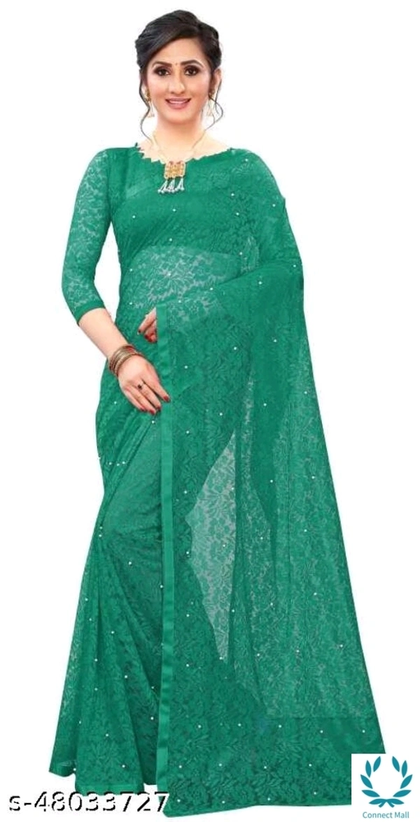 BANITA Pitties Full Length Golden Net Saree - Free Size, Green, Net, 2