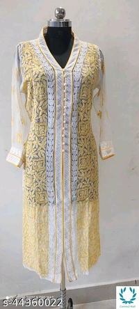 AAKARASHA CHIKENKARI Georgette Kurti - XL, White, Georgette, pack of 1