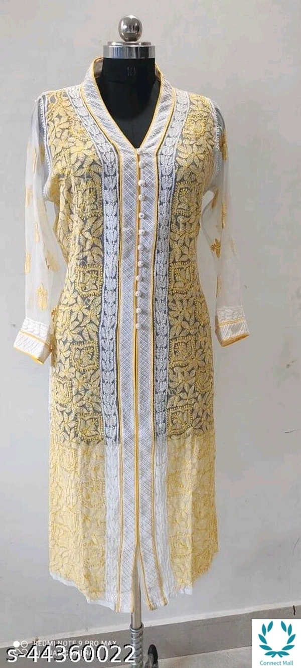 AAKARASHA CHIKENKARI Georgette Kurti - XL, White, Georgette, pack of 1