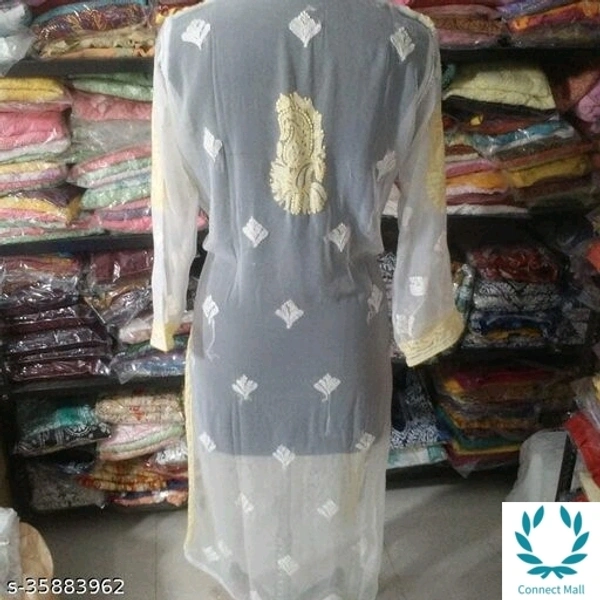 AAKARASHA CHIKENKARI Georgette Kurti - XL, White, Georgette, pack of 1