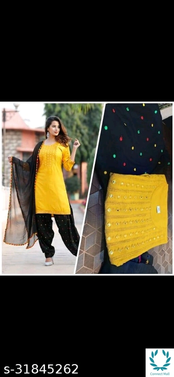 AAKARASHA Graceful Rayon Red&White Patiala Kurti Set - XXL, Black & Yellow, Rayon, Patiala, 3