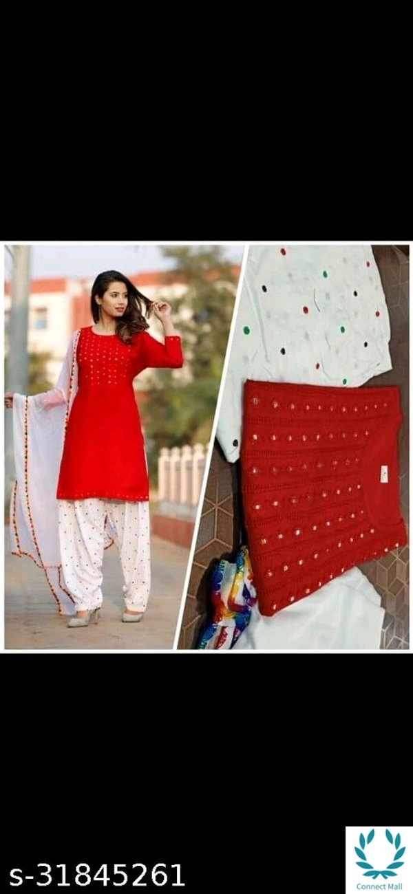 AAKARASHA Graceful Rayon Red&White Patiala Kurti Set - Red&White, Patiala