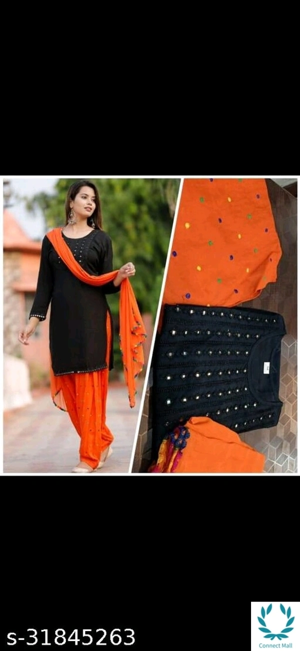 AAKARASHA Graceful Rayon Red&White Patiala Kurti Set - XXL, Black&Orange, Rayon, Patiala, Multipack of1