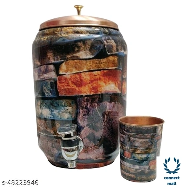 KUVI Pure Cooper Enamel Printed  Matka Water tank  5 Litre  - Dark Brown, Copper