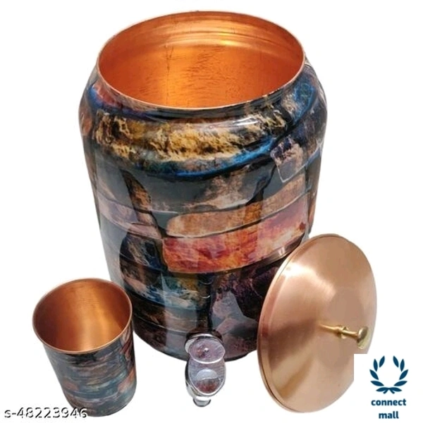 KUVI Pure Cooper Enamel Printed  Matka Water tank  5 Litre  - Dark Brown, Copper