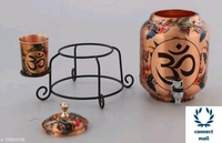 Copper Art  Printed Copper water dispenser (Matka/Pot) Container Pot Water Tank 5000 ML with 1 copper glass and Stand for Home< - Copper Printed