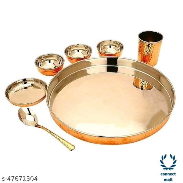 KUVI Stainless Steel & Copper Tradational Kitchen Dinner Royal Thali set of 1piece of 1 - Golden