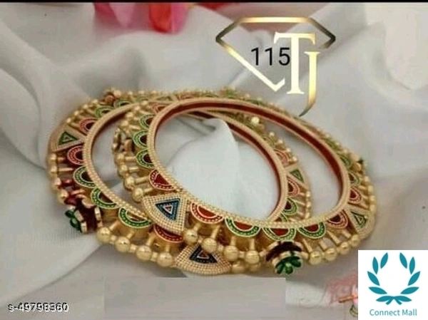 Princess Gold Plated Colorful Adjustable Bangle - 2.4,  Brass,  Artificial Stone & Beads, 2 Pieces of 1 pack