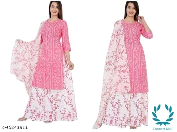 KASHIVSuperior Pink Straight  Rayon Kurti  Plazoo With Dupatta Set - Pink , Rayon, pack of 1, XXL, Palazoo