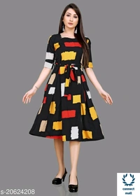 Floral Elegant Crepe Short Sleeves ,Colourblocked Fancy dress For Women - Black, L