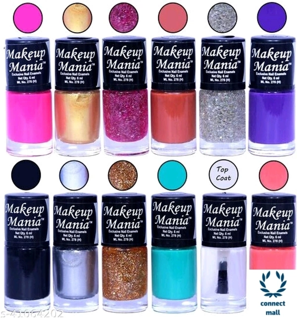 Makeup Mania Nail Polish  Set of 12 pcs,  Nail Paint of 6 ml × 12 pcs, Multicolour Combo Set No.105 - Set of 12 Pieces, set 150