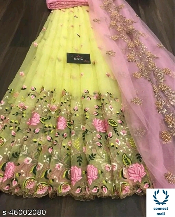 HEAVY BANGLORY SILK WITH MULTY THRED WORK ALLOVER LAHENGHA  - Waist Size 44 inch Lahenga×43 inch, Pink, Silk