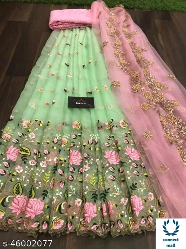 HEAVY BANGLORY SILK WITH MULTY THRED WORK ALLOVER LAHENGHA  - Waist Size 44 inch Lahenga×43 inch, Pink, Silk