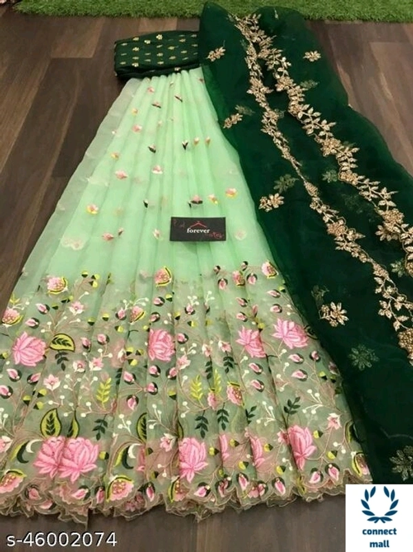 HEAVY BANGLORY SILK WITH MULTY THRED WORK ALLOVER LAHENGHA  - L×B, Green & Black, Silk