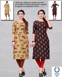 Crepe Three Quarter Sleeves Printed Straight  Aline Readymade Kurtis For Women Pack of 2 - Green & Blue, XXl, S