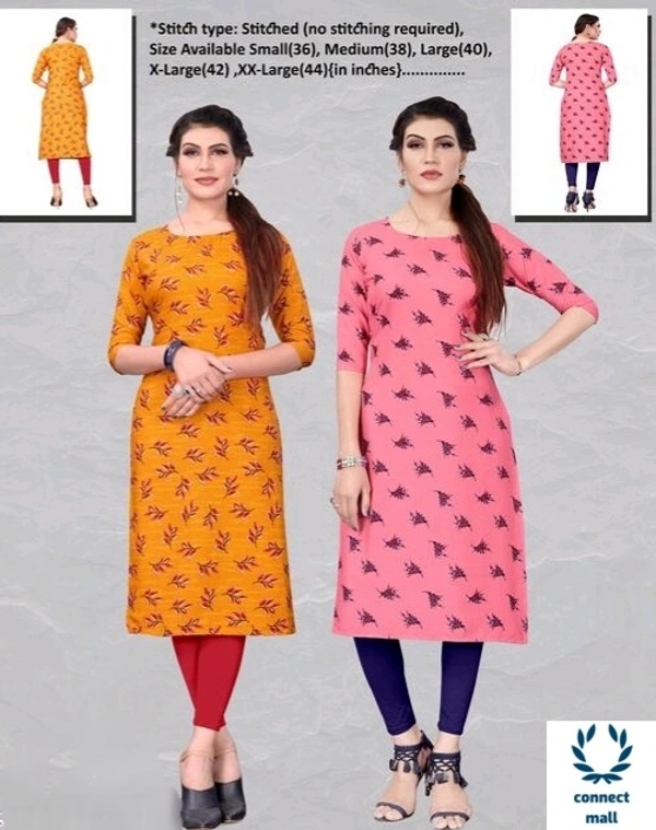 Crepe Three Quarter Sleeves Printed Straight  Aline Readymade Kurtis For Women Pack of 2 - Yellow & Green, S