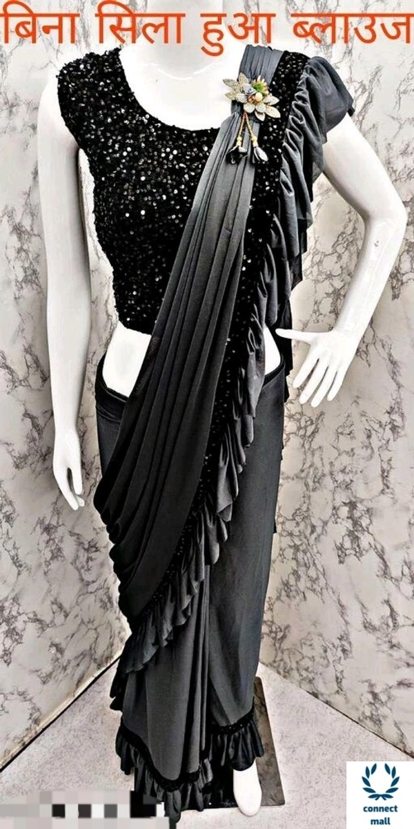 MYRA VOGUISH  Lycra  Saree with Velvet Embroidery  Blouse Piece  - Marroon