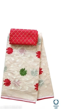TRIPZIRA Chanderi    Cotton Embrodiery Full Length 6m Long  Saree with Satin silk Blouse Material  - Chanderi Cotton Silk , Light Yellow 