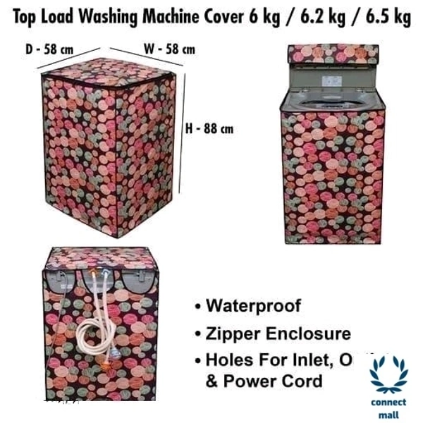 Floral Gray Printed Topload Washing Machine  Cover  For 6/6.2/6.5 kg Fully Automatic  - Brown , PVC, 3, Rectangle