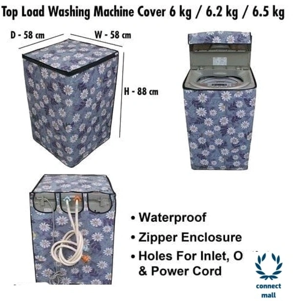 Floral Gray Printed Topload Washing Machine  Cover  For 6/6.2/6.5 kg Fully Automatic  - Gray, PVC, 3, Rectangle 