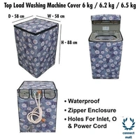 Floral Gray Printed Topload Washing Machine  Cover  For 6/6.2/6.5 kg Fully Automatic  - Gray, PVC, 3, Rectangle 
